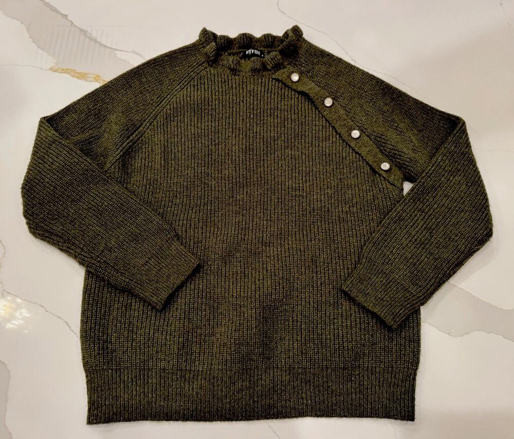 BTFBM Green Solid Knit Pullover Sweater Mock Neck Long Sleeve Button M